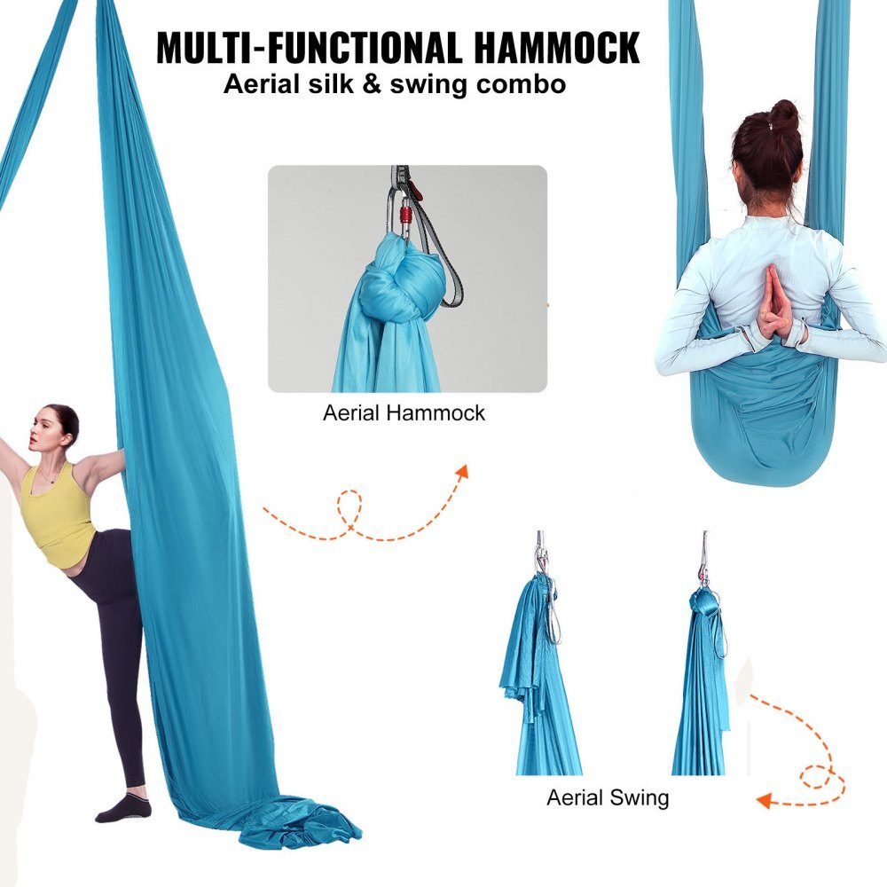 Aerial Yoga Hängematten-Set 5 x 2,8 m, Blau, Aerial Yoga Swing Air Flying, Yoga Swing Hängemattenschaukel 1000 kg max. Belastbarkeit, inklusive Yoga-Socken und Stahlkarabiner, Anti-Schwerkraft-Übungen