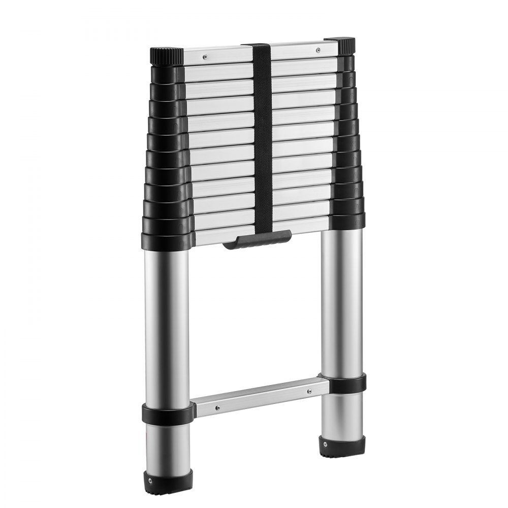 Teleskopleiter 3740 mm, Alu-Klappleiter mit Einhand-Einzug, Mehrzweckleiter, belastbar bis 150 kg, Trittleiter, Haushaltsleiter, Außenleiter, für Haus, Garten & Dachboden