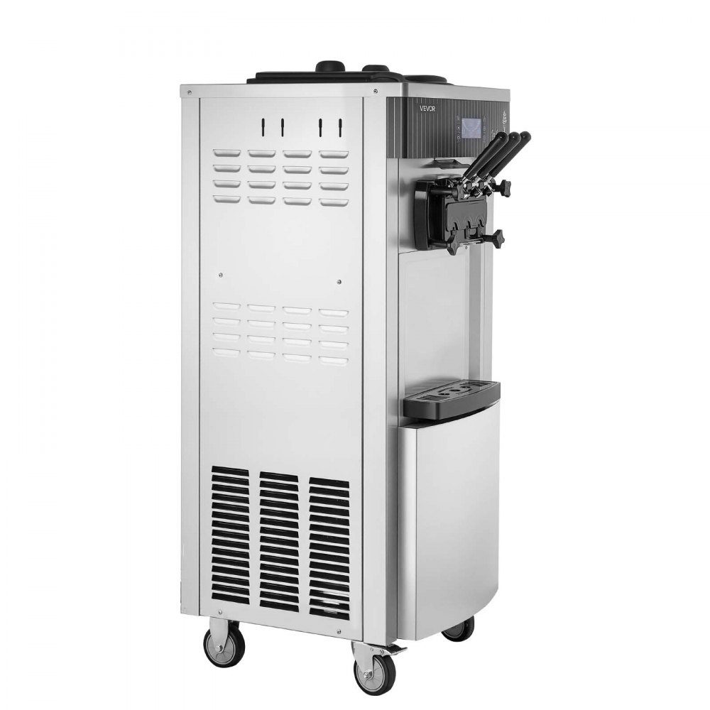 Gewerbliche Softeismaschine 2200 W, freistehende Eismaschine mit 20-28 L/h Produktion, mit 3 Geschmacksrichtungen & 2 Behältern (6 L), Vorkühlung & Selbstreinigung für Imbiss- und Dessertläden