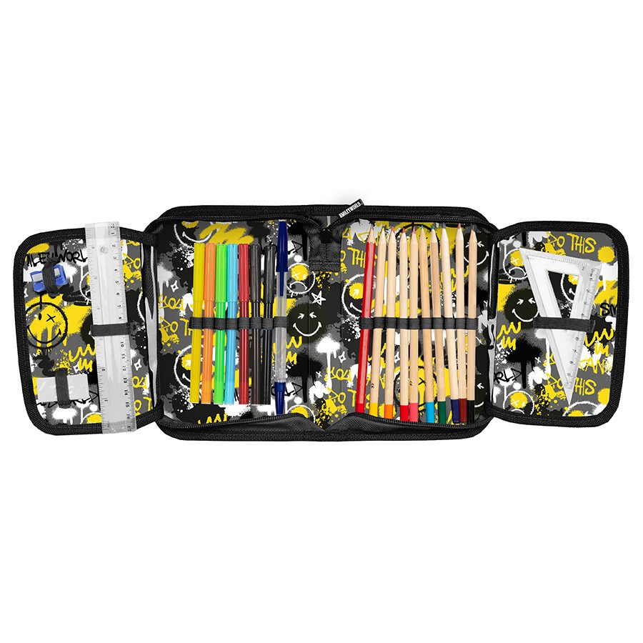 Pencil case with accessories Smiley – No rules