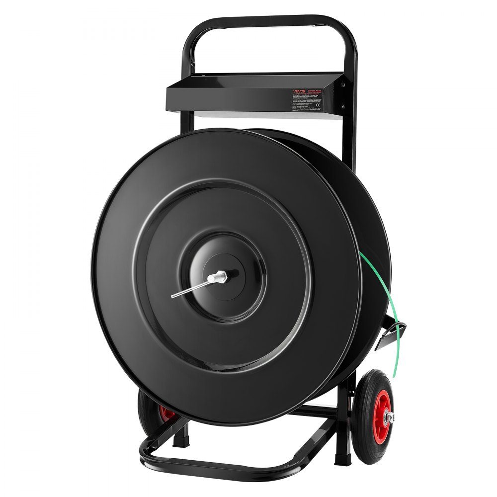 Distributeur, adapté aux rouleaux de cerclage PET/PP/polyester mit 203/406 mm, distributeur de cerclage avec système de freinage amélioré, espace de rangement spacieux intégré pour les outils
