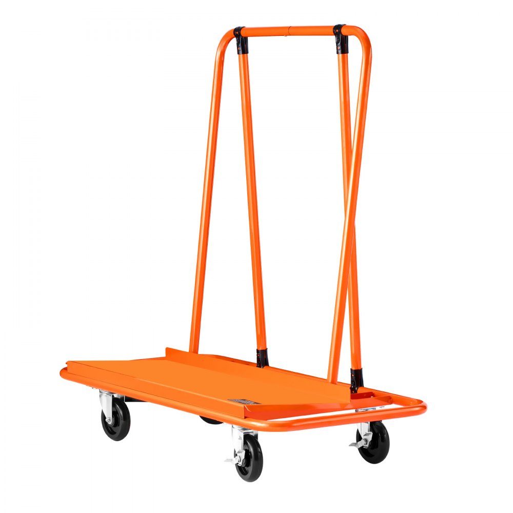 Plattenwagen, 816 kg Tragkraft, Transportwagen mit 4 Lenkrollen, Plattenwagen, Plattenwagen mit Spanngurt, Transporthilfe für Sperrholz, Gipskarton, Glas, Orange, 1150x555x1180 mm