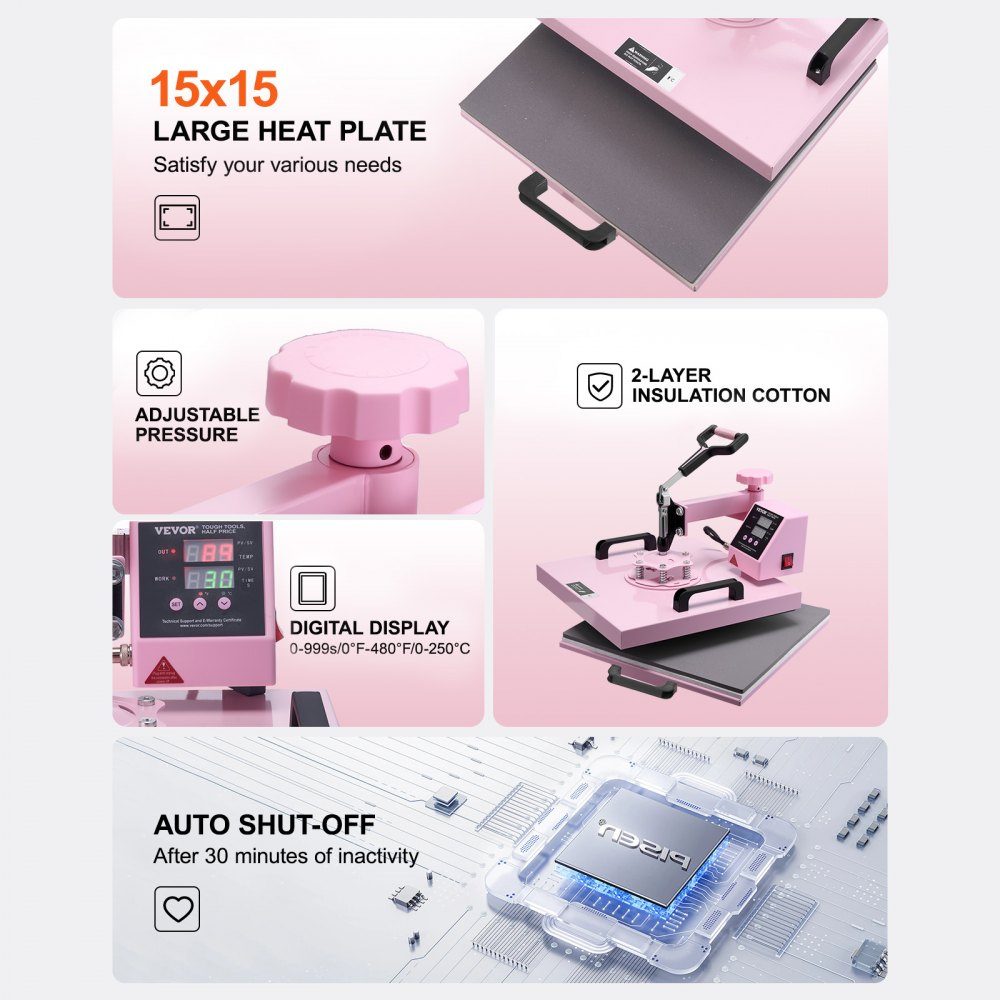 Transferpresse, 38 x 38 cm, 8-in-1-Tumblerpresse, T-Shirts, Rosa
