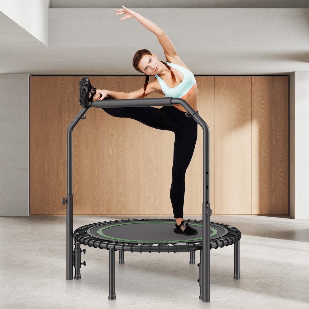 Mini trampoline pliable fitness rebondeur 1027 mm, trampoline d'entraînement résilient 150 kg, trampoline de sport rebondeur mini trampoline trampoline de jardin avec poignée en mousse réglable en hauteur sur 4 niveaux