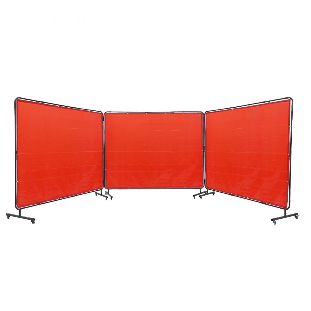 Lasparaplu met frame, 1,8 x 2,4 m, 3 panelen lasgordijnparaplu's, vlamvertragend vinyl Lasparaplu op 12 zwenkwielen (6 afsluitbaar), verplaatsbaar en professioneel voor werkplaats, Ro