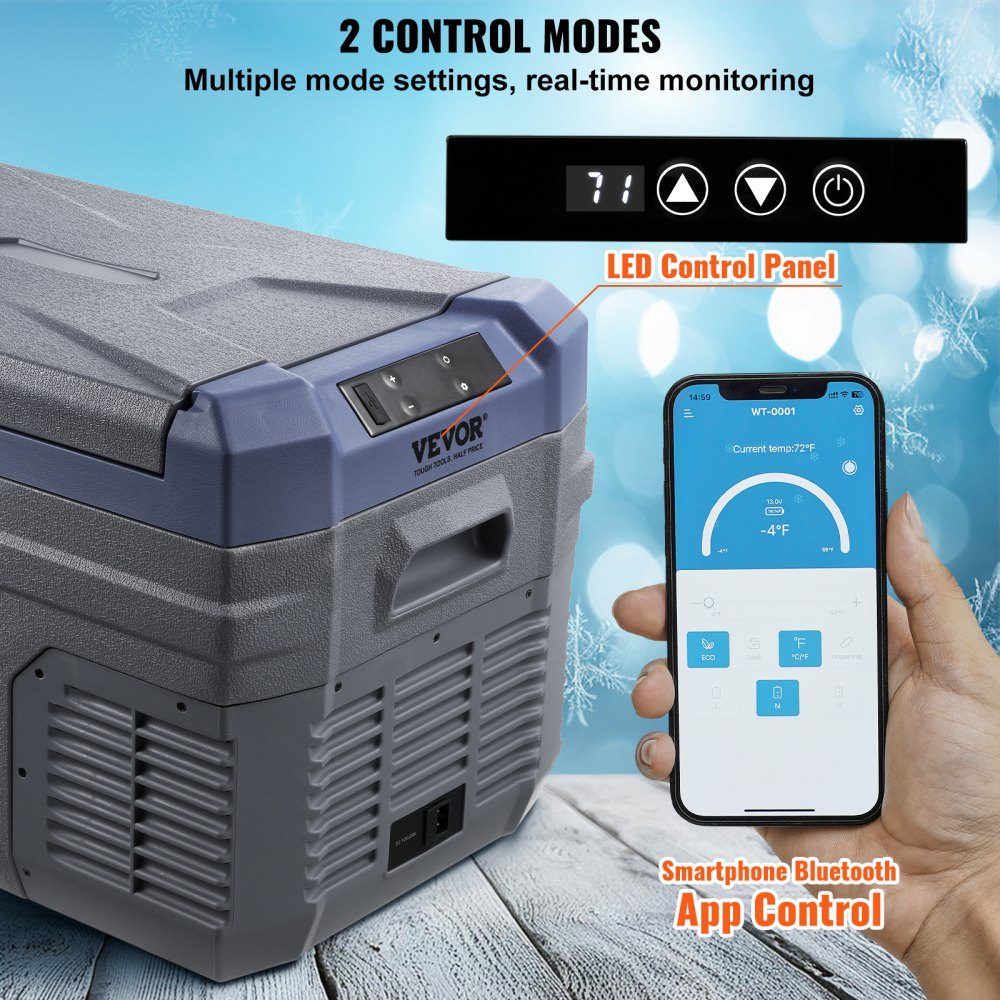 Car Fridge, 12V Car Fridge, Portable 30L Single Zone Freezer with Built-in Lighting, -20°C to 20°C, 12/24V DC and 100-240V AC Compressor Cooler for Outdoor, Camping, RV