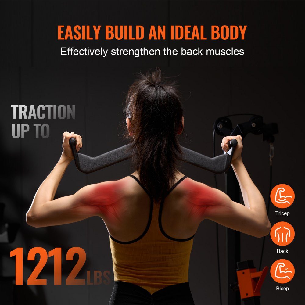 Latzug-Aufsätze, Rudergerät mit Kabelzug, T-Bar, V-Bar, 5er-Set, Trizeps-Zugstange, gummibeschichteter Griff für Rückenkrafttraining, Bizeps-Curl, Trizeps-Lat-Zugstange für Fitnessstudio