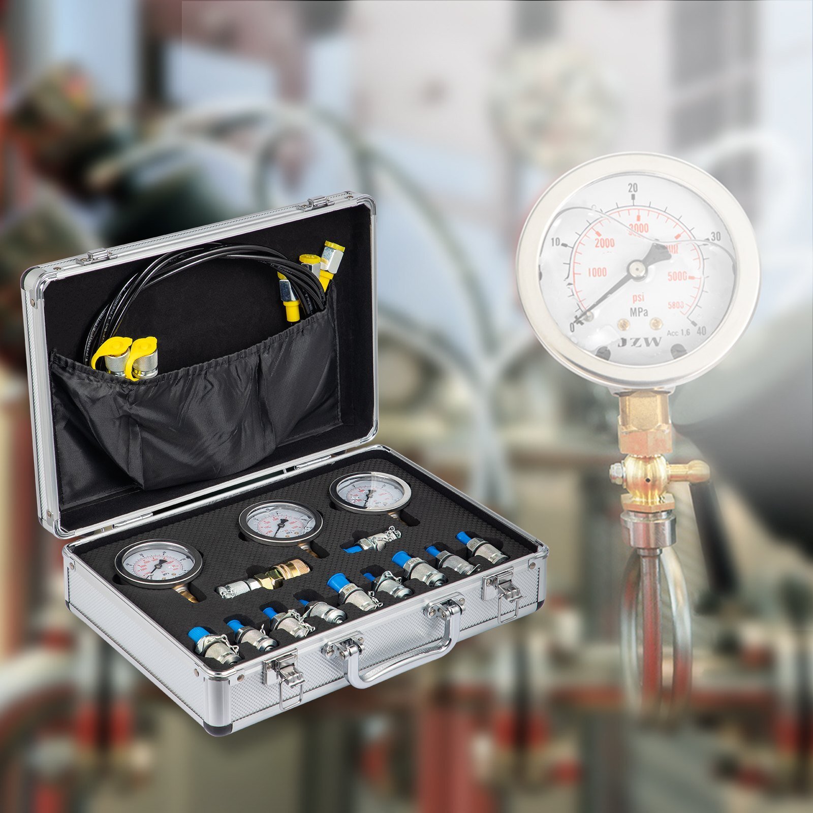 Measuring case 60 mm, hydraulic measuring case with 3 pressure gauges hydraulics, pneumatics, measurement technology, glycerin pressure gauge 1.6 M test hose kit pressure gauge tester hydraulic test set for excavators and machines Measuring case 60 mm, hydraulic measuring case with 3 pressure gauges hydraulics, pneumatics, measurement technology, glycerin pressure gauge 1.6 M test hose kit pressure gauge tester hydraulic test set for excavators and machines