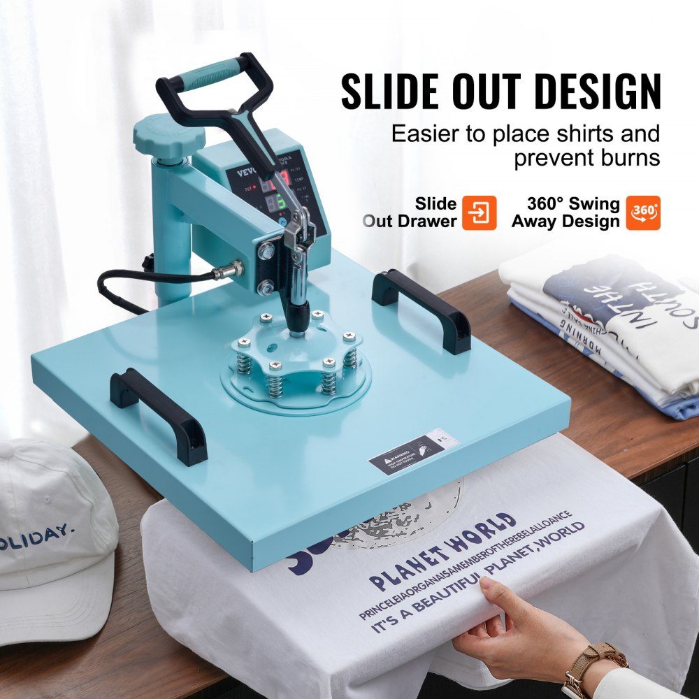 Presse à chaud 15" x 15" Machine de transfert de chaleur 5 en 1 avec 30-Unzen-Trommelpresse Pressage de t-shirt pivotant à 360° Contrôle précis numérique pour t-shirts/tasses/chapeaux/assiettes Vert