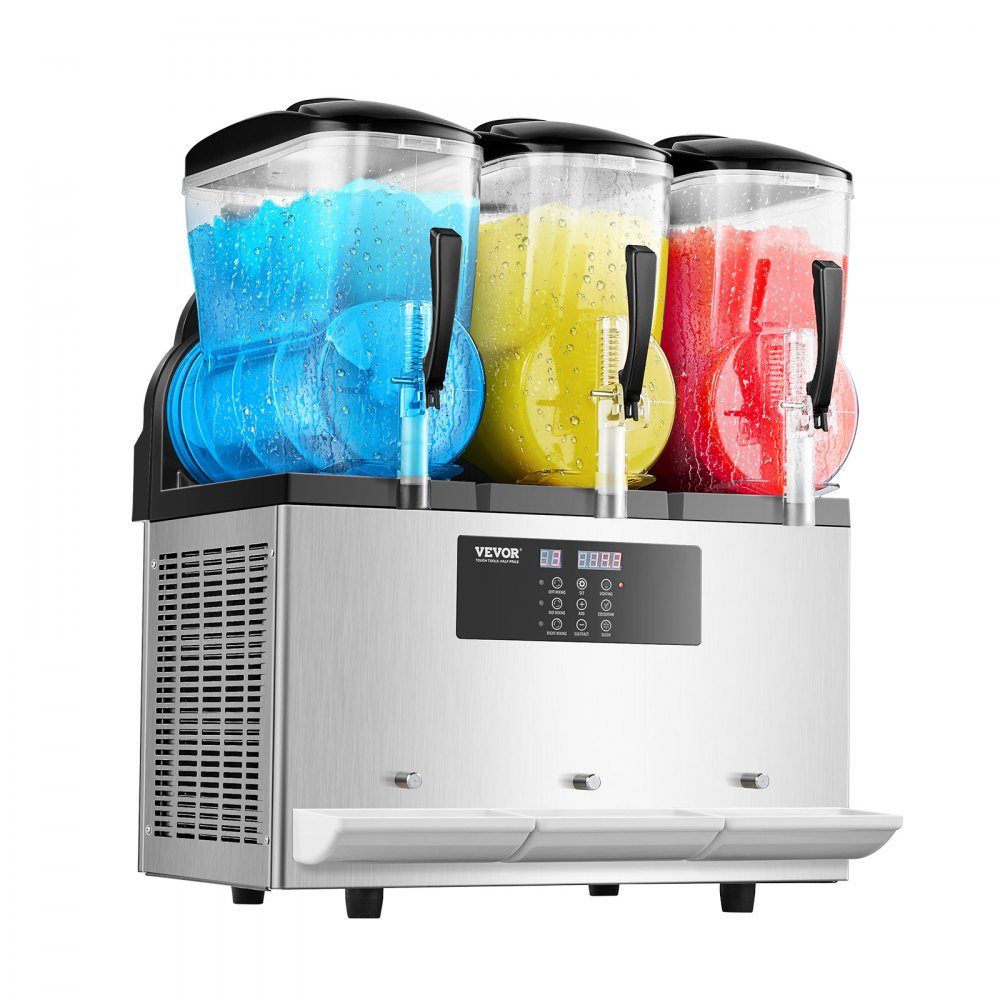 Commercial Slush Ice Cream Maker, 12L x 3, Three Tank Frozen Drink Machine, 144 Cups, Stainless Steel Slush Ice Cream Maker with Keyboard, Soft Ice Cream Machine for Party, Restaurant, Cafe, Bar