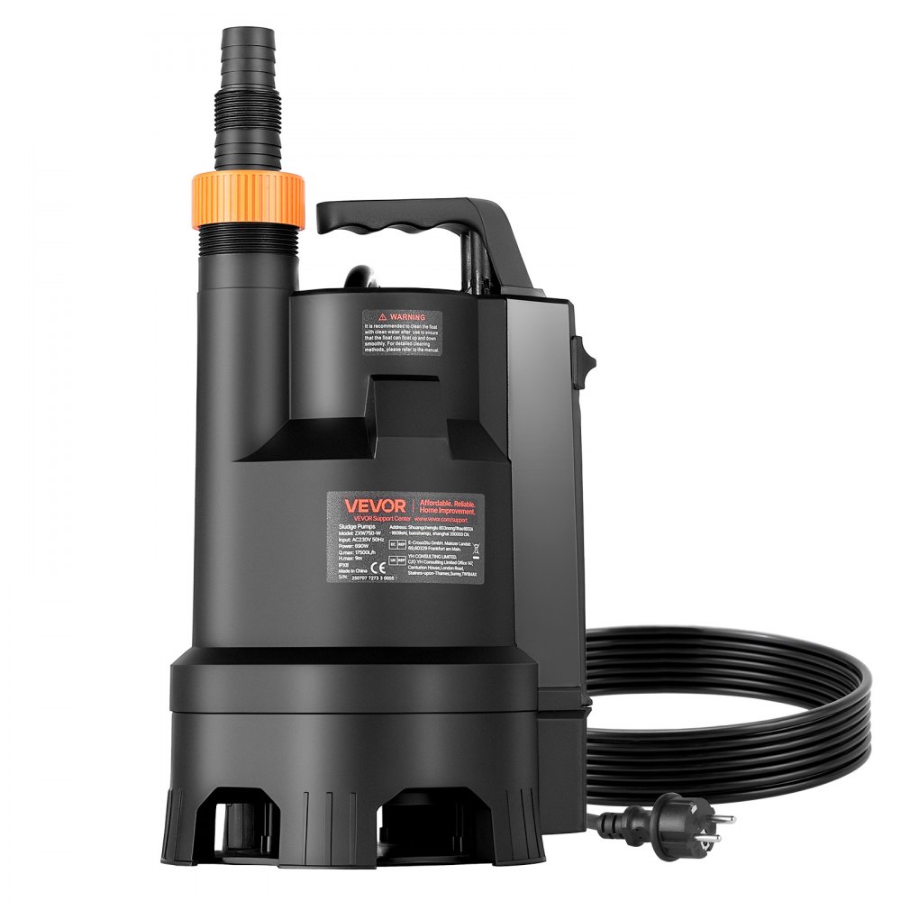 690W submersible pump, 17500L/h, PP-GF20 dirty water pump for wastewater, dirty water & clean water with automatic float switch, 9m delivery height, for pools, ponds, flooded areas