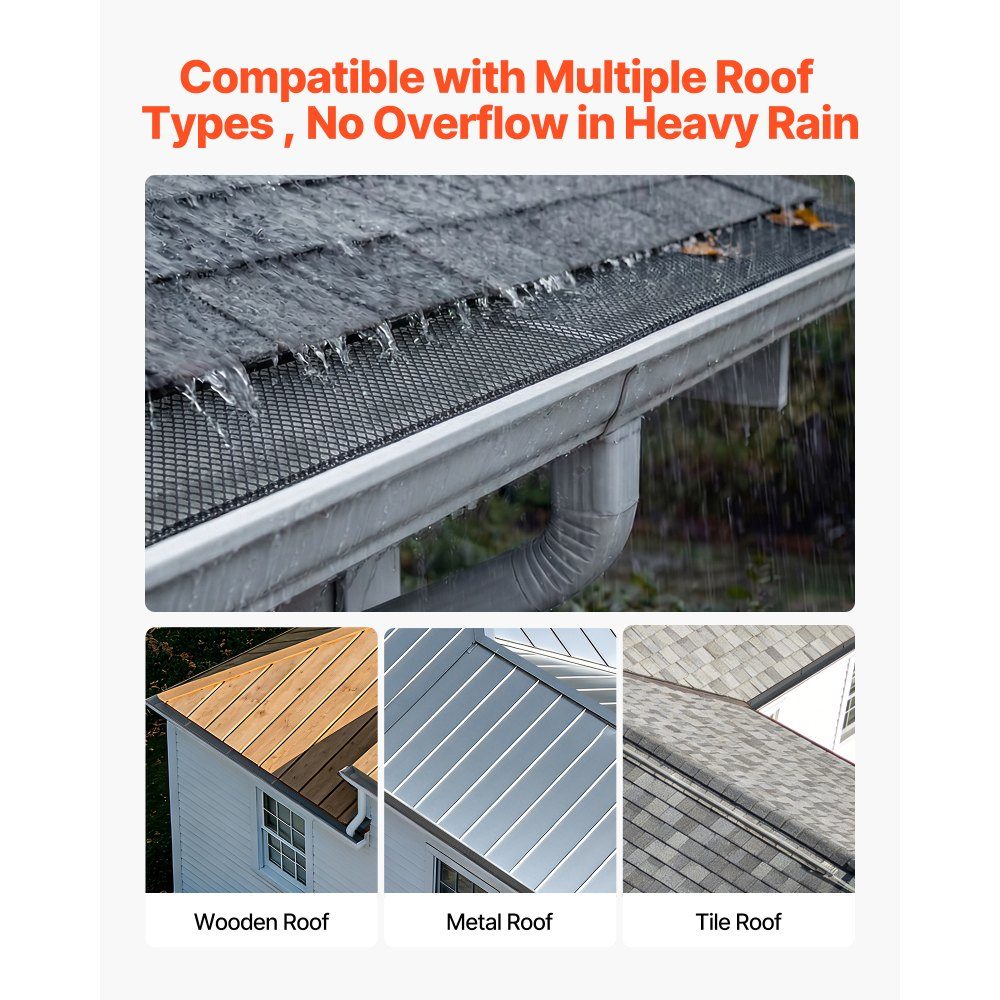 40 stuks gootbeschermers 152,4 mm, bladbeschermingsnet van gepoedercoat staal, gootbladbeschermers op maat te knippen met een totale lengte van 36,58 m, bladbeschermers met gaten van 6 mm voor huizen, carports, zwart