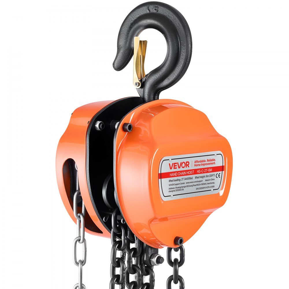 2T lastkettingtakel Handkettingtakel 6m hefhoogtetakel met G80-ketting Zwaar uitgevoerde katrol Handmatige takels Kettingkatrol voor garagemagazijn Automobielmachines Oranje