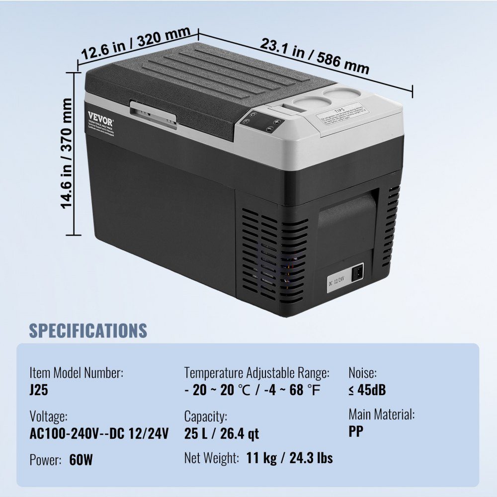 Portable Car Fridge, 12V Car Fridge, 25L Portable Single Zone Freezer, Adjustable Temperature, Compressor Cooler for Home, Outdoor, Camping, RV, Car