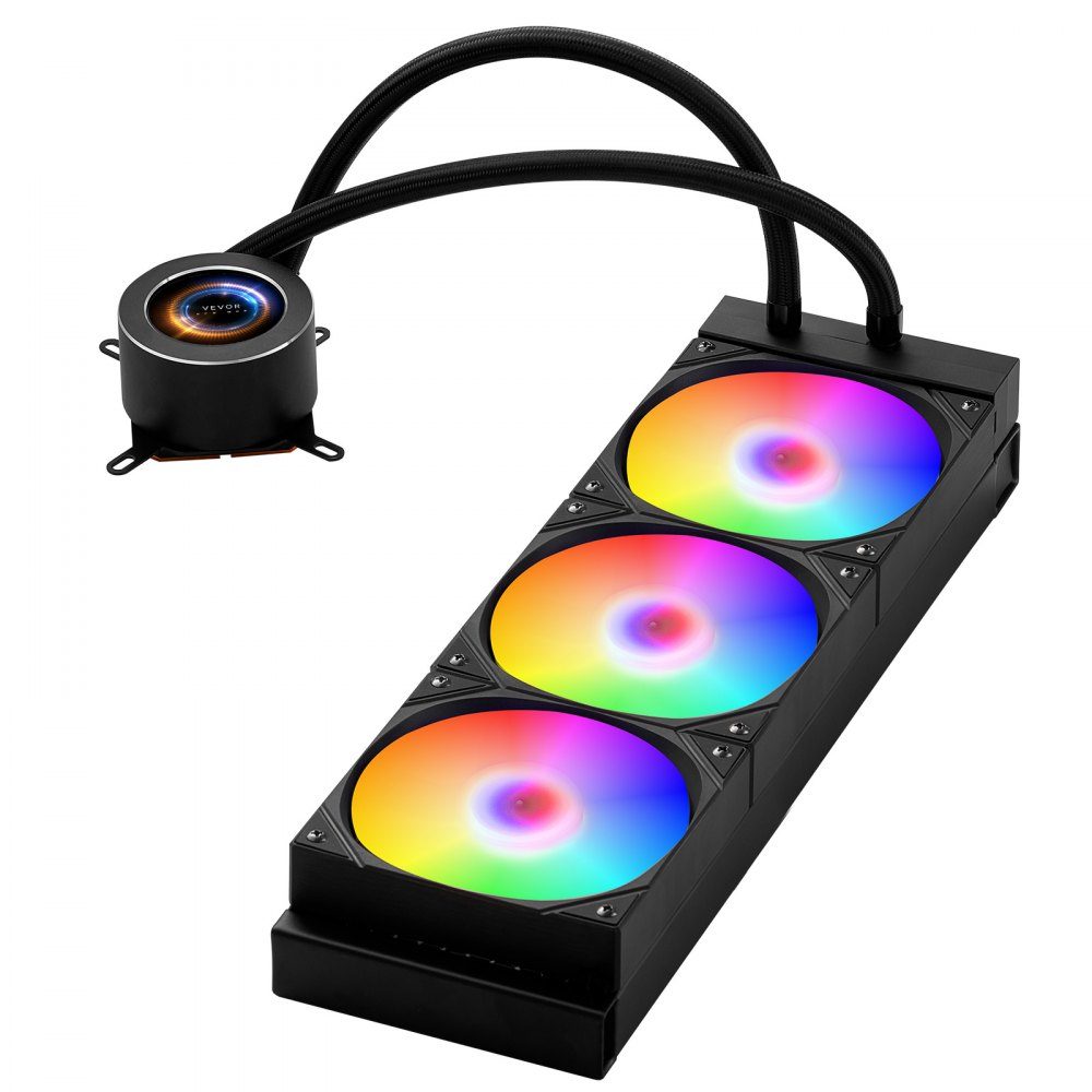 CPU Liquid Cooler, AIO CPU Water Cooler - 3 x 120mm PWN Fan and Pump, PC Water Cooling with 2" LCD Display and ARGB Light, for Intel 115X/1366/2011/1700/1200, AMD AM4/AM5