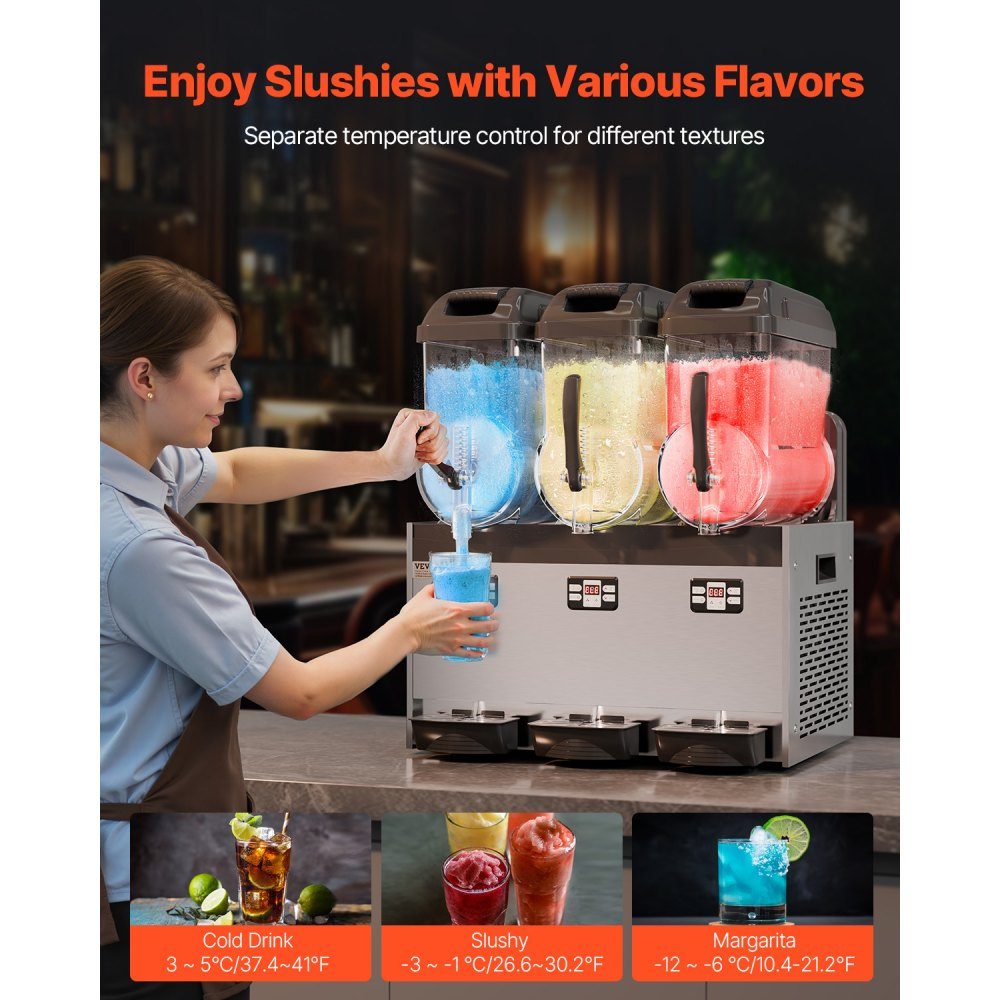 Commercial Slush Ice Cream Maker, 12L x 3, Three Tank Frozen Drink Machine, 144 Cups, Stainless Steel Slush Ice Cream Maker with Keyboard, Soft Ice Cream Machine for Party, Restaurant, Cafe, Bar