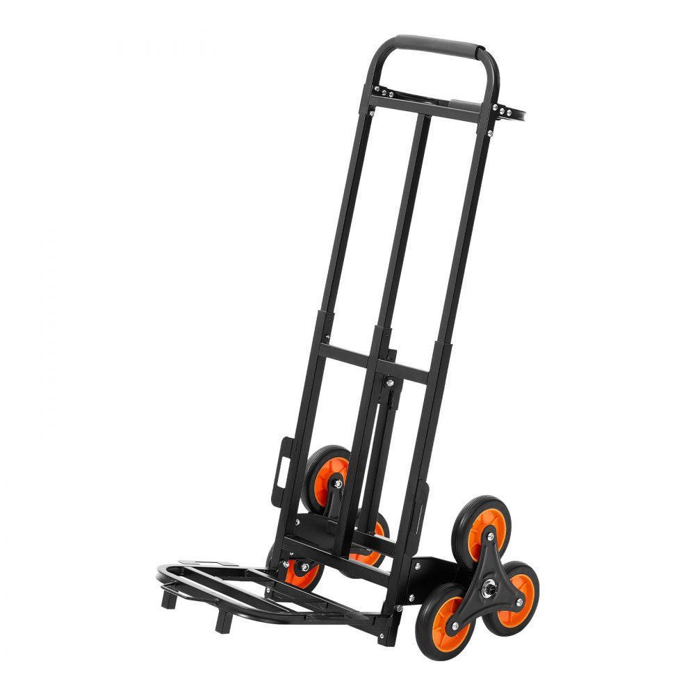 Opklapbare trappensteekwagen, steekwagen 100 kg draagvermogen, trappenklimmer met telescoopsteel, 6 wielen & 2 spanbanden, transportwagen, trappenwagen, stapelwagen voor huishouden, boodschappen & opslag