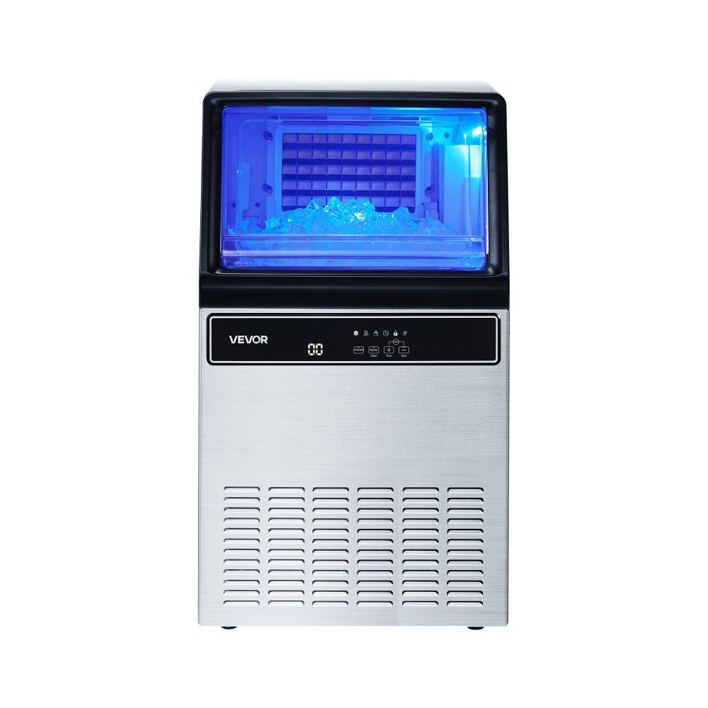 Machine à glaçons professionnelle avec pompe 59 kg/jour avec capacité de stockage de 15 kg, 45 glaçons par cycle, sur pied et sous comptoir, avec écran LED et autonettoyante, pour bar restaurant à domicile