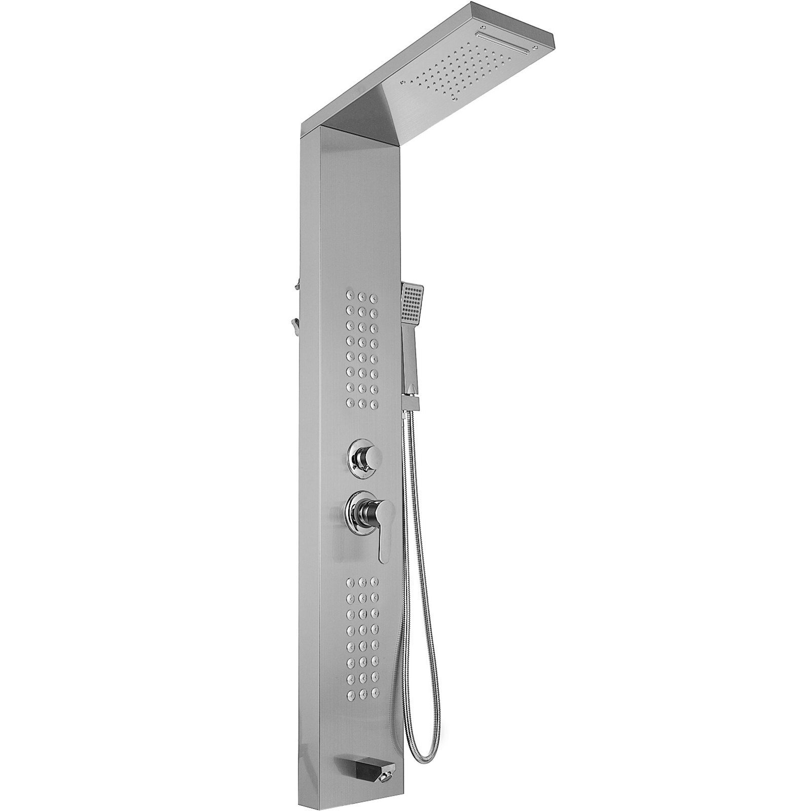 Colonne de douche 5 en 1, colonne de douche à effet de pluie, douchette à main en cascade d'hydromassage en acier inoxydable (argent séparé)