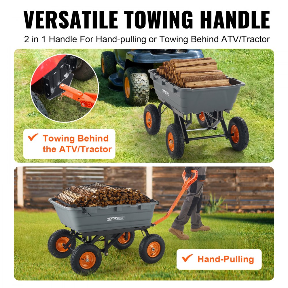 Transportwagen, Gartenwagen mit einfach zu montierendem Stahlrahmen, Gartenwagen mit umwandelbarem 2-in-1-Griff, Mehrzweck-Schubkarre mit 680 Tragfähigkeitssatz, ca. 33 cm Reifen Transportwagen, Gartenwagen mit einfach zu montierendem Stahlrahmen, Gartenwagen mit umwandelbarem 2-in-1-Griff, Mehrzweck-Schubkarre mit 680 Tragfähigkeitssatz, ca. 33 cm Reifen