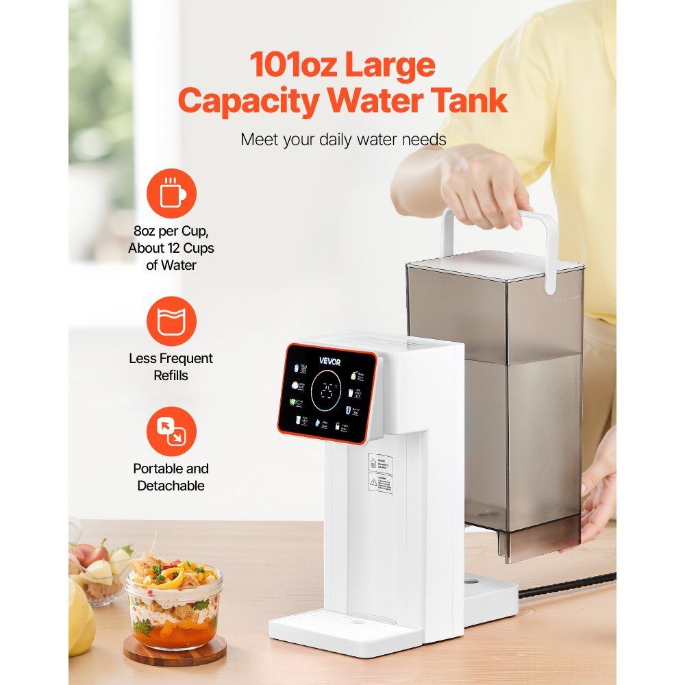 Sofort-Heißwasserspender, Kochend-Heißwasserspender mit 6 einstellbaren Temperaturen & 8 Wassermengen & 3L abnehmbarem Wassertank, Schnellaufheizung mit Touchscreen und Kindersicherung