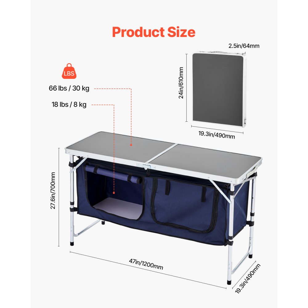 Camping-Küchentisch, klappbarer Kochtisch, Outdoor, 3-fach höhenverstellbar, tragbare Kochstation aus Aluminium mit Organizer und Tragegriff, für Grillparty, Picknick, Wohnmobil-Reise, blau Camping-Küchentisch, klappbarer Kochtisch, Outdoor, 3-fach höhenverstellbar, tragbare Kochstation aus Aluminium mit Organizer und Tragegriff, für Grillparty, Picknick, Wohnmobil-Reise, blau