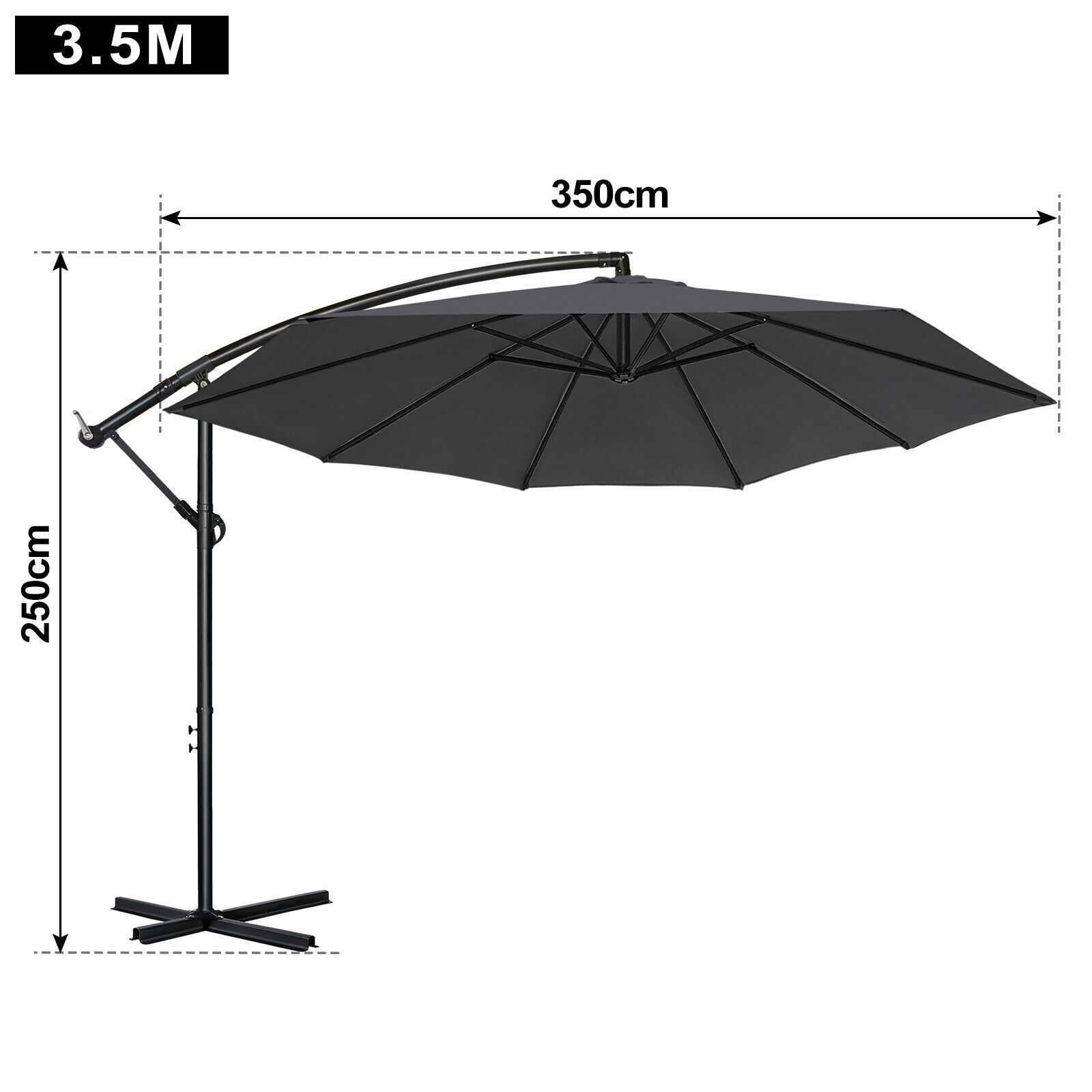 Parasol 350 cm, zweefparasol, zwengel, marktparasol, tuin, waterdicht, donkergrijs