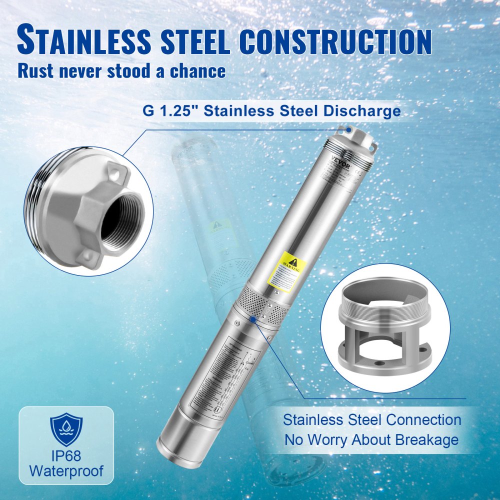 82 mm deep well pump 750W well pump 100L/min submersible pump max. delivery height 66m pipe pump 230V 50Hz sand pump IP68 water pump 16 impeller levels pump Ideal for irrigation or water supply 82 mm deep well pump 750W well pump 100L/min submersible pump max. delivery height 66m pipe pump 230V 50Hz sand pump IP68 water pump 16 impeller levels pump Ideal for irrigation or water supply