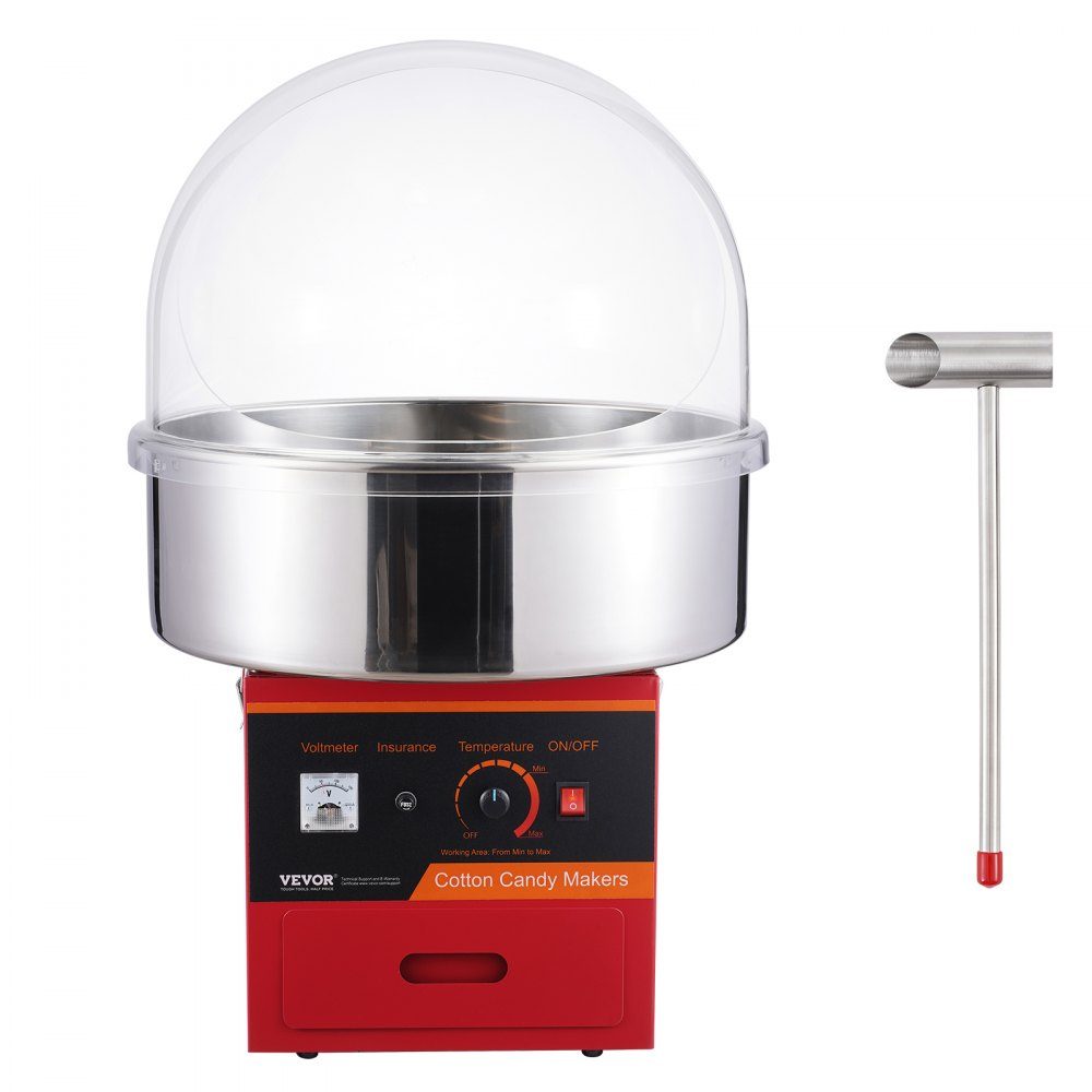 Elektrische Zuckerwattemaschine, 1000 W Zuckerwattemaschine, kommerzielle Zuckerwattemaschine mit Abdeckung, Edelstahlschüssel, Zuckerschaufel, Schublade, perfekt für Familientreffen, Rot