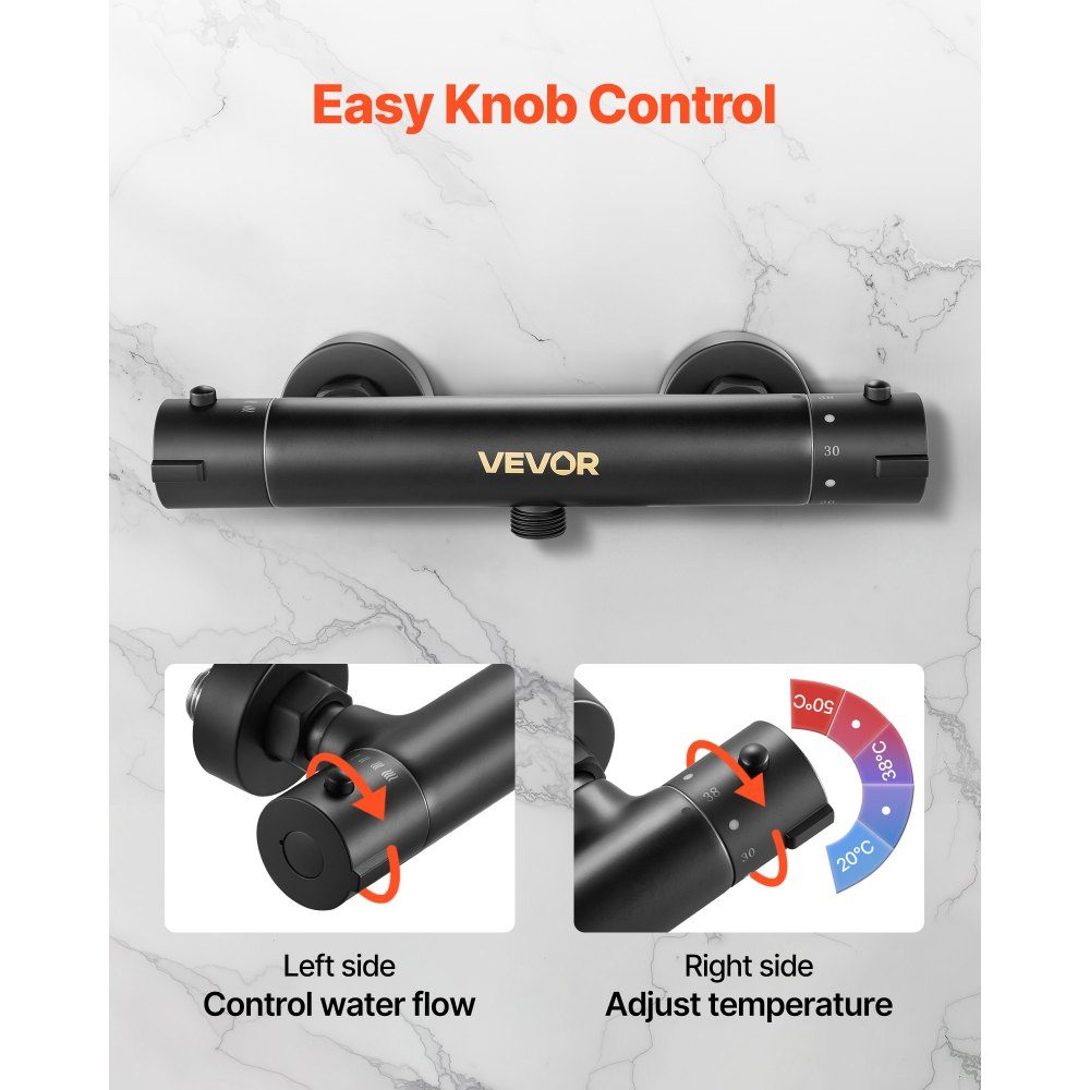 Shower Faucet with Thermostat Shower Faucet Shower Faucet with 38°C Safety Lock Shower Faucet Valve Bathtub Temperature Control Valves for Bathroom RV Hotel Matte Black