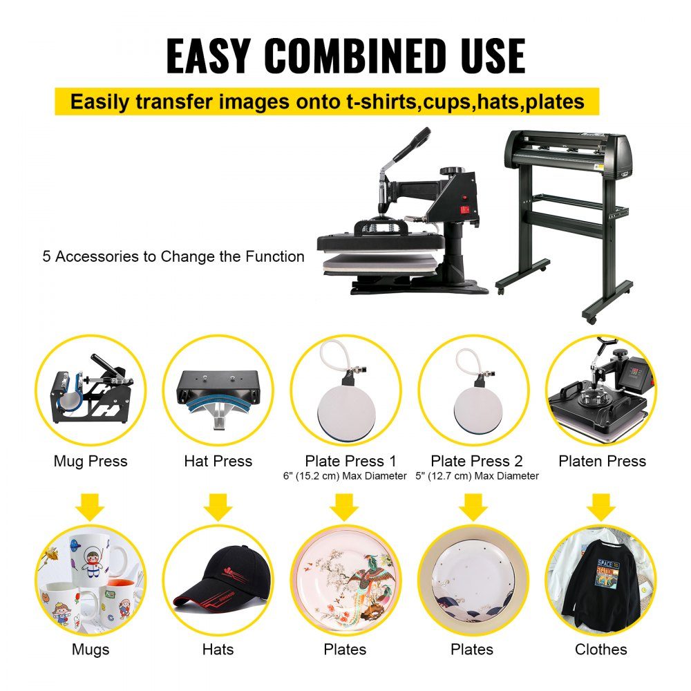 5 in 1 Heat Press 863.6mm Vinyl Cutting Plotter Crafts Printer with Table