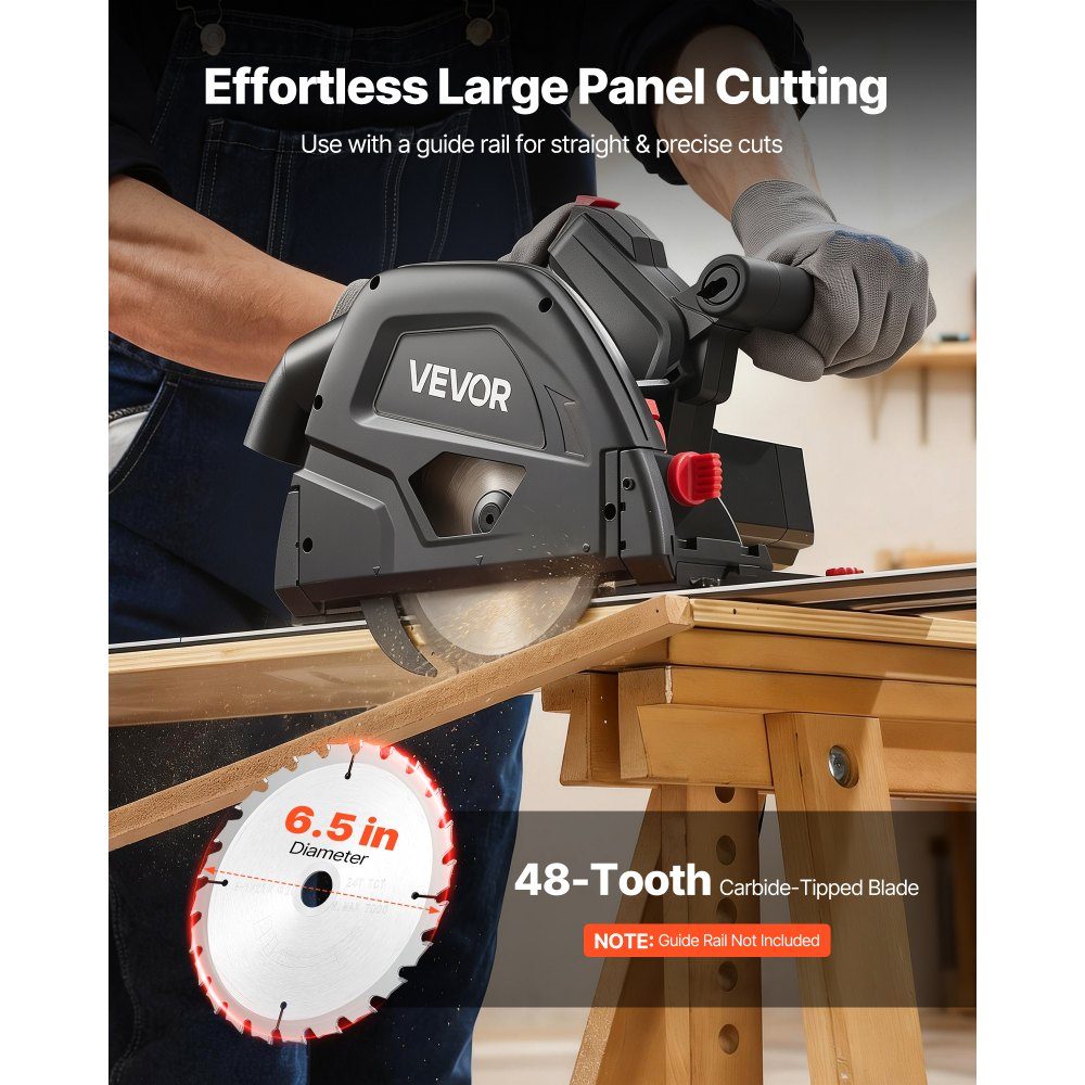 Plunge saw, 165.1 mm, hand-held circular saw with 48-zahnigem carbide saw blade, angle adjustment 0-45°, cutting depth 55 mm, for wood & plastic, guide rail Not included