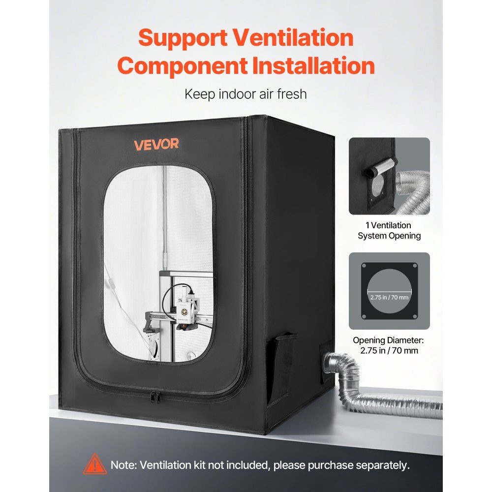 3D printer enclosure printer tent (70x75x90 cm), dustproof & waterproof protective cover with constant temperature & LED lighting, compatible with common models of Creality/ELEGOO/Anycubic
