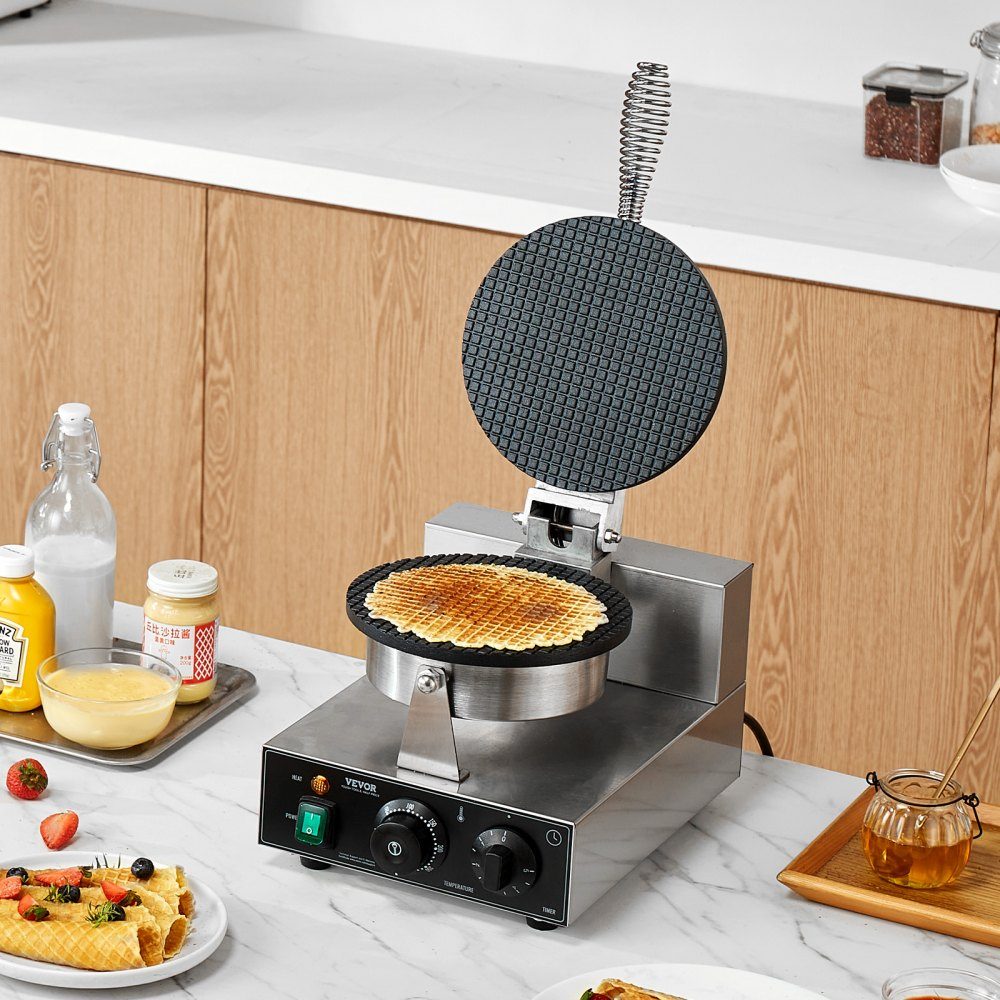 Electric Ice Cream Cone Machine, Commercial Waffle Cone Machine, 1230W Non-Stick Spring Roll Mold with Temperature and Time Control Handle for Restaurant, Bakery, Snack Bar, Family