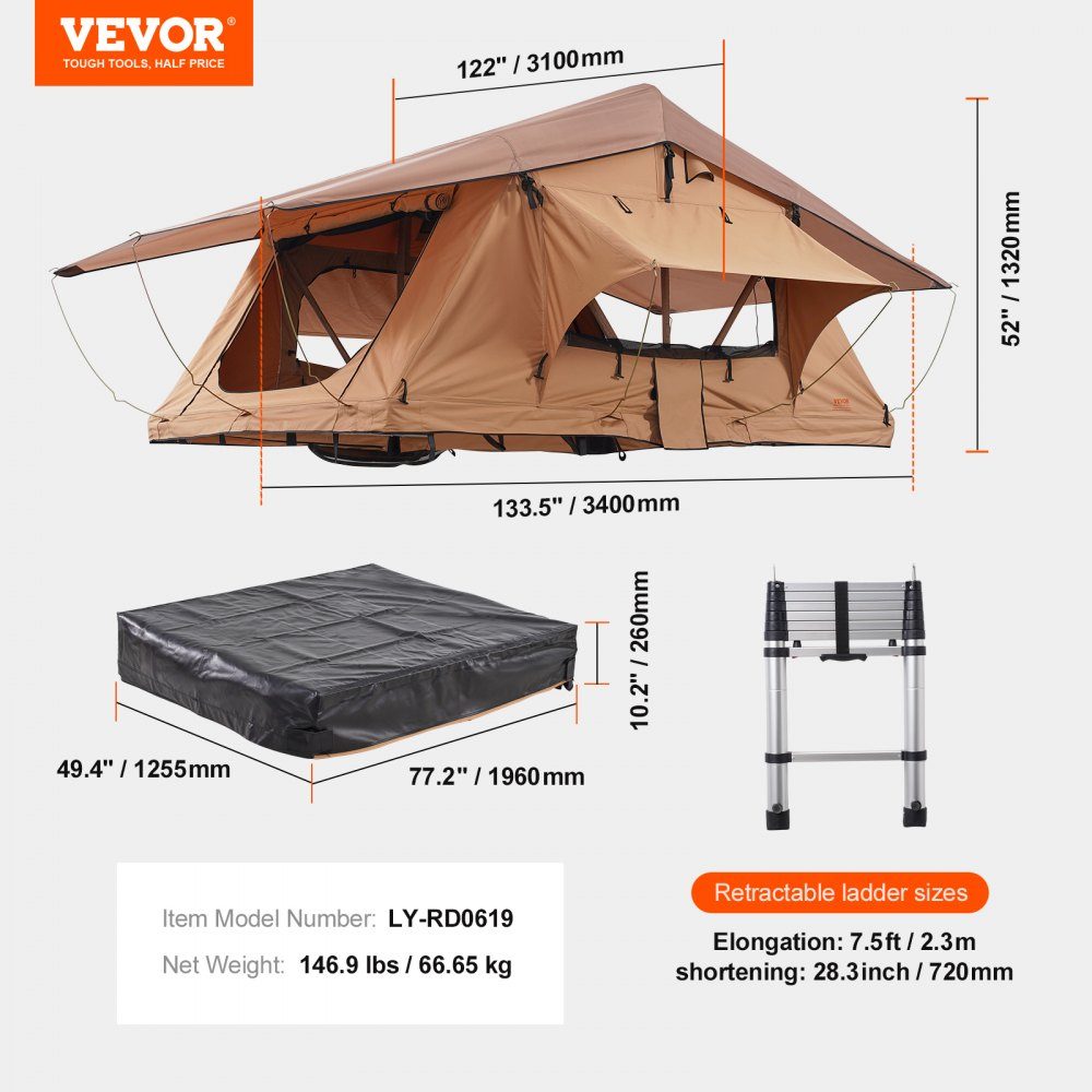 Namiot dachowy Namiot samochodowy z twardą skorupą Camping dla 2-3 osób, składany namiot dachowy z twardą skorupą i regulowanym materacem z drabinką teleskopową, wodoodporna ochrona UV dla Jeepa SUV Van Pickup
