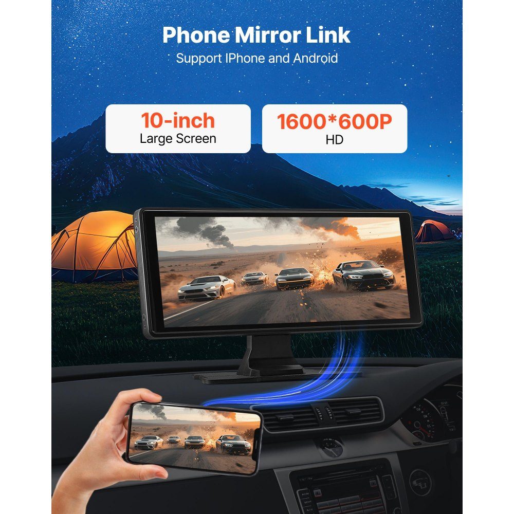 Kabelloses Autoradio (254 mm), HD-Radio mit Touchscreen mit Apple CarPlay und Android Auto, CarPlay-Bildschirm mit Kameras vorne und hinten, Sprachsteuerung, Mirror Link, Bluetooth, GPS-Navigation