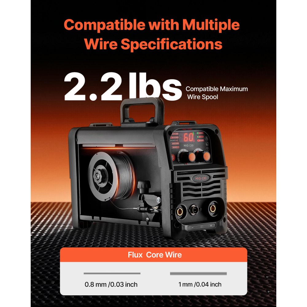 MIG Welder, 130A Synergic MIG Welding Machine, 3 in 1 Flux Core MIG/MMA/Lift TIG Multi-Process Welder, Welder with IGBT Inverter Technology and Digital Display Screen