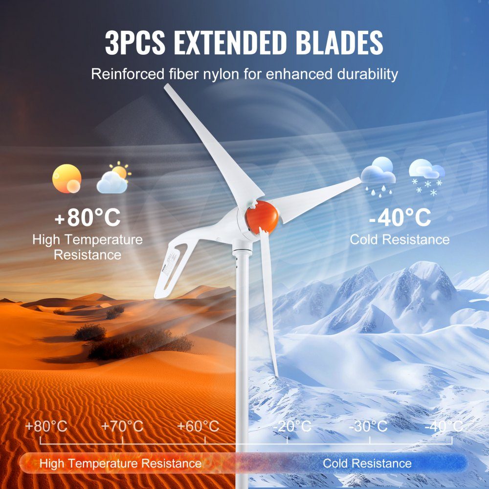 500W Wind Turbine, 12V Wind Generator, 3 Blade Wind Generator with Anemometer, MPPT Controller and Adjustable Wind Direction, Suitable for Home, Farm, RV, Boat