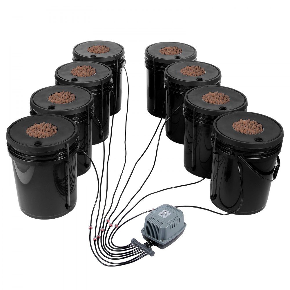DWC Hydroponics Grow System, Hydroponic Growing System, Deep Water Culture 5-Gallon 8 Bucket, DWC System with Air Pump, Air Stones and Water Level Indicator for Leafy Vegetables