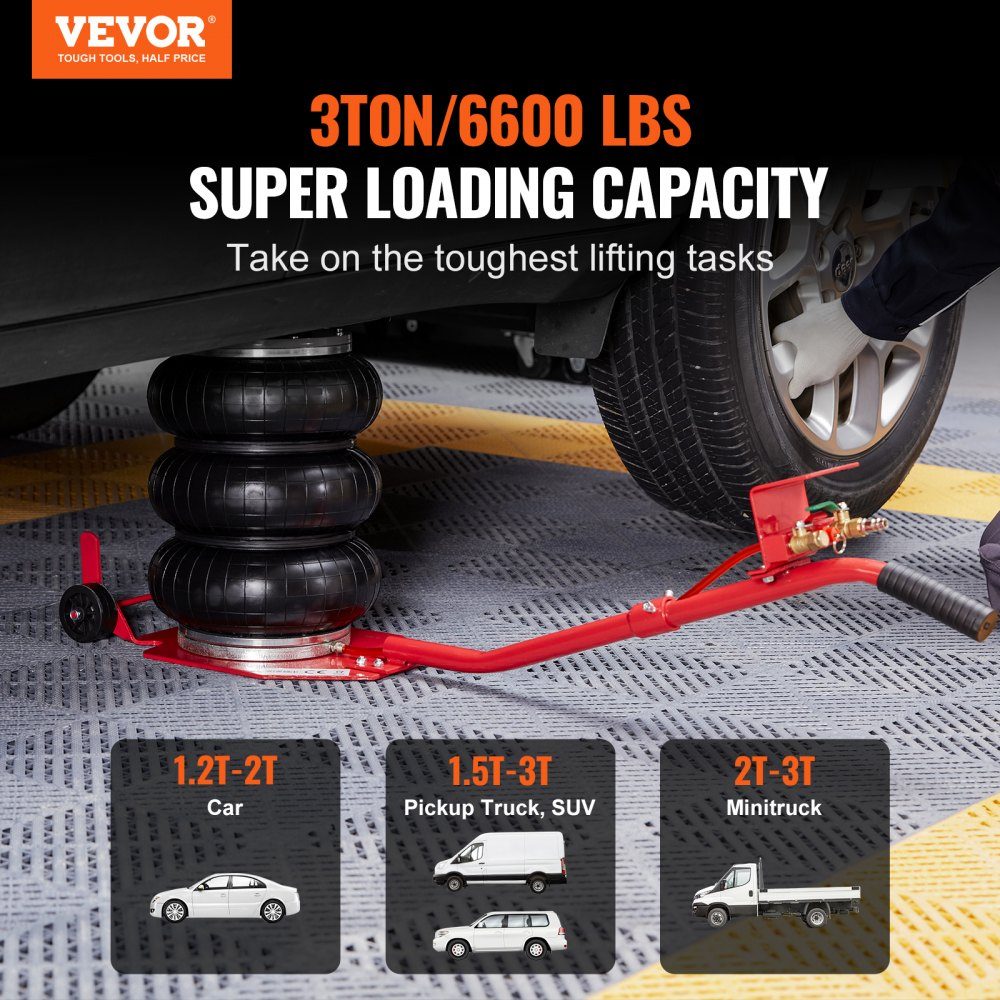 Pneumatyczny podnośnik samochodowy Triple Bag Air Jack 3 t, Triple Bag Air Jack 140-450 mm wysokość podnoszenia Bag Air Jack, 5 minut podnoszenia Podnośnik Air Jack oszczędzający pracę w przypadku SUV-ów, ciężarówek, samochodów itp.