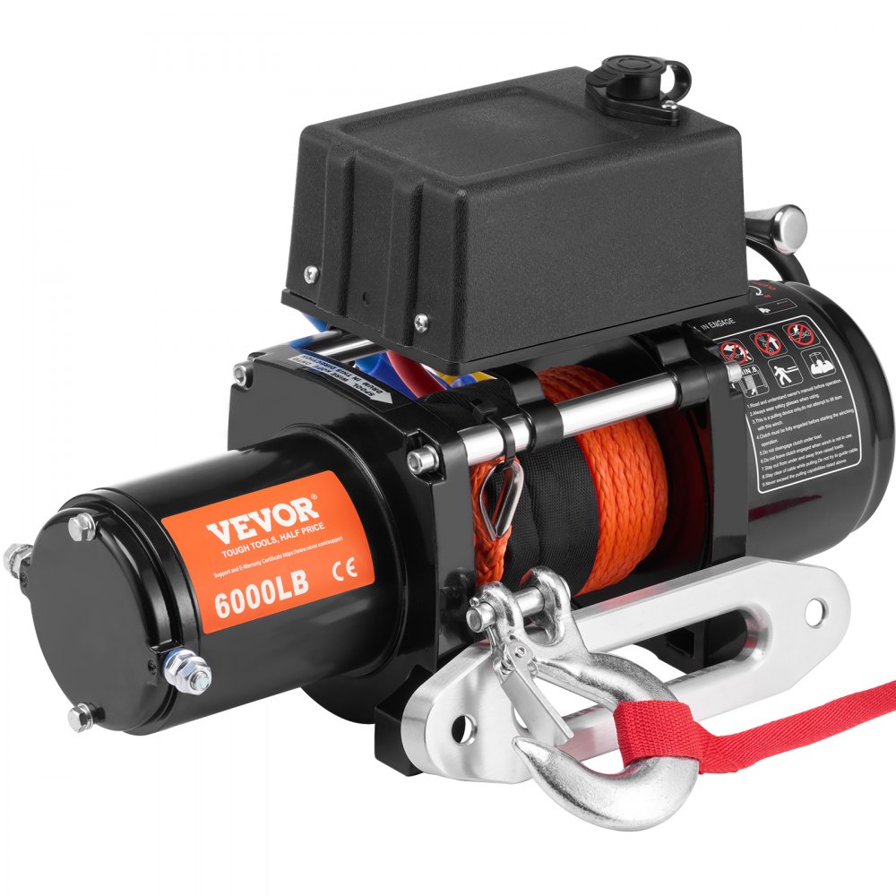 Elektrische Seilwinde, 6000 lb Tragfähigkeit, 12 V DC für LKWs mit 1/4 Zoll x 55 Fuß synthetischem Seil, Aluminiumseilführung, zwei Fernbedienungsoptionen, IP55-Wasserbeständigkeit, ideal zum Ziehen von SUVs, LKWs, Jeeps, Anhängern und Booten Elektrische Seilwinde, 6000 lb Tragfähigkeit, 12 V DC für LKWs mit 1/4 Zoll x 55 Fuß synthetischem Seil, Aluminiumseilführung, zwei Fernbedienungsoptionen, IP55-Wasserbeständigkeit, ideal zum Ziehen von SUVs, LKWs, Jeeps, Anhängern und Booten