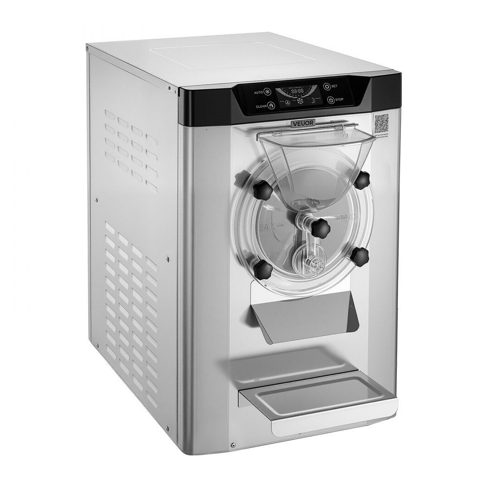 Commerciële ijsmachine, ijsmachine, 2000W, 12-20L/H, gelato-machine op aanrecht met 6L roestvrijstalen (304) container en zelfreinigend LED-bedieningspaneel voor snackbars, restaurants, zilver