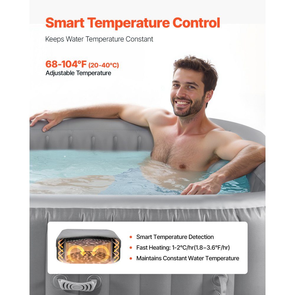 Aufblasbare Badewanne für 4 bis 6 Personen (185 x 66 cm), quadratisch und tragbar, mit 130 wohltuenden Düsen, Filter, Abdeckung, Matte und multifunktionalem Bedienfeld, PVC-Außen-Whirlpool