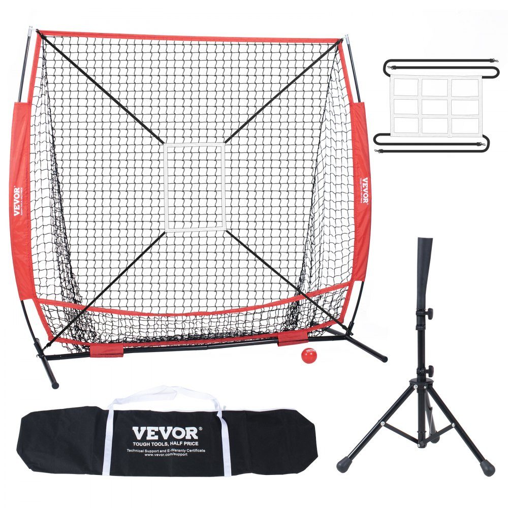Pitching Net Pitching Target Baseball 153.4 x 90 x 153 cm, Baseball & Softball Pitching Target Made of Polyester Pitcher Net for Teenagers & Adults, Portable 600D Storage Bag Red