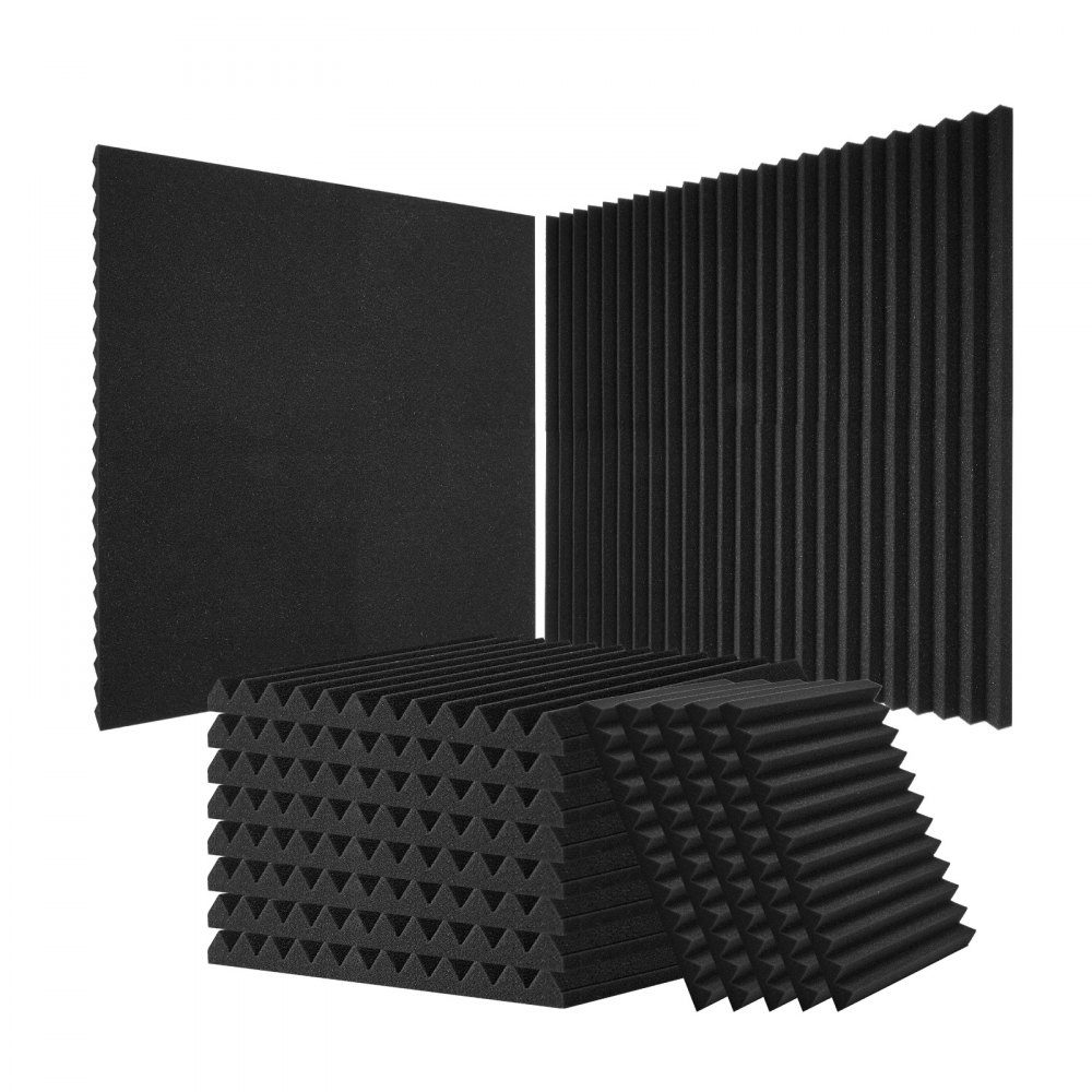 Akustikschaum-Akustikplatten, 52er-Set, 30 x 30 x 2,5 cm, hochdichte schalldichte Wandpaneele, Akustikplatten, Akustikschaummatten für Studiowände und -decken, schwarz