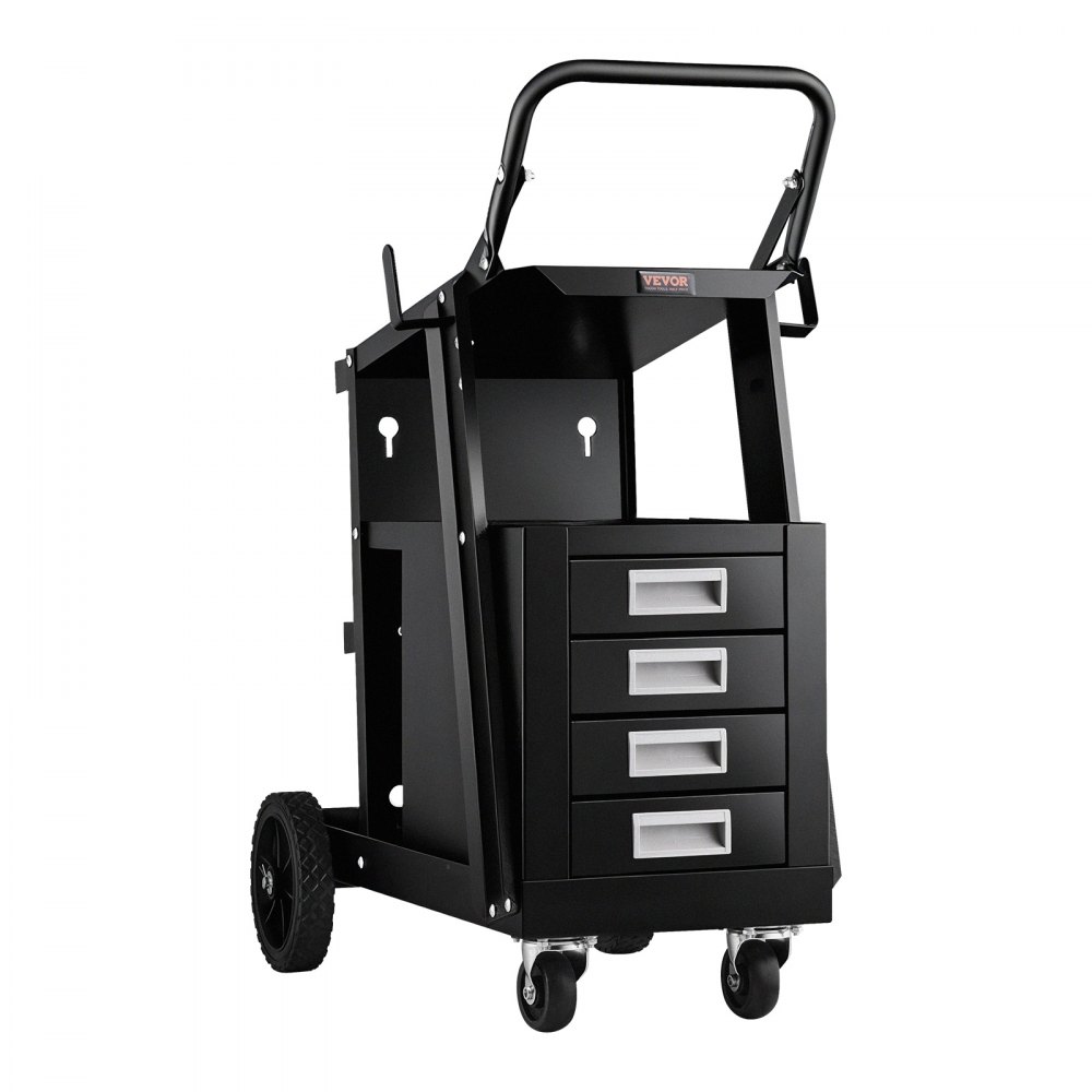 Laswagen 2 niveaus met 4 laden Lasmobiel max. 100-120 kg Transportwagen voor lasapparaten met 2 gasfleshouders. Ideaal voor handmatig lassen, lassen met inert gas, argonbooglassen