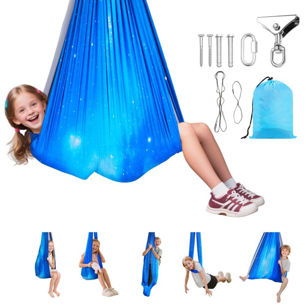 Aerial Yoga hangmatset Dubbellaags stof Aerial Yoga Swing Luchtvliegende Yoga Swing met 360° draaibare ophanging en O-sling en maximaal draagvermogen van 300 lbs Hangende schommels Blauw