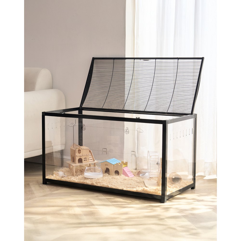 Hamster Cage, 360° View, Transparent Hamster Habitat, Small Animal Cage, 96x47x55cm, Ventilated Mouse Cage with Front Door, Rat Cage, Portable Hamster House for Rats, Guinea Pigs