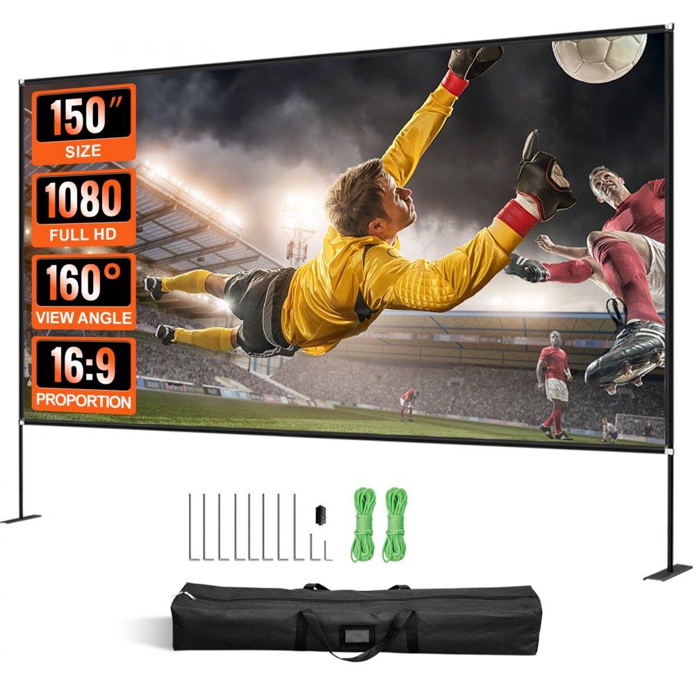 Projectiescherm met standaard 15" draagbaar filmscherm 16:9 buitenprojectiescherm voor binnen 138" x 80" mobiel projectorscherm 160° Projectiescherm met standaard 15" draagbaar filmscherm 16:9 buitenprojectiescherm voor binnen 138" x 80" mobiel projectorscherm 160°