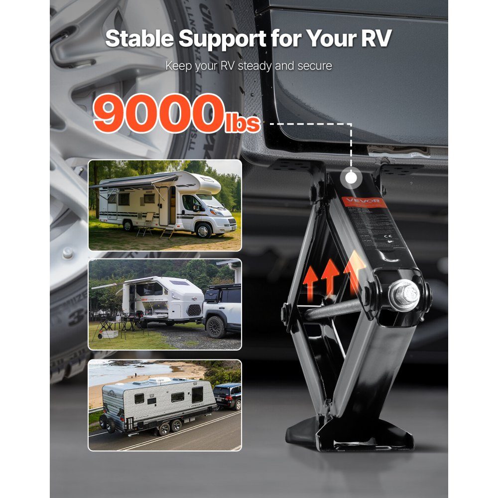 Cric à ciseaux pour camping-car avec manivelle, clé à douille et niveau à bulle (4 pièces) Nivellement du stabilisateur 103-595 mm Cric stabilisateur pas facilement déformable. Capacité de charge de 4082 kg – Réf. HT-22526